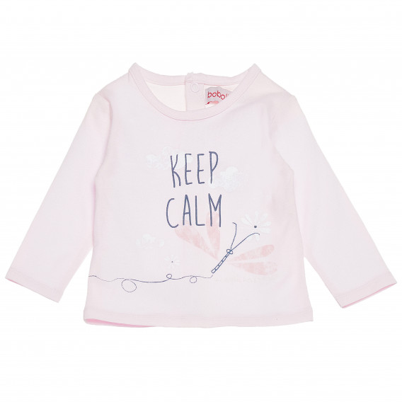 Памучна блуза щампа и надпис за бебе за момиче розова Boboli 155017 
