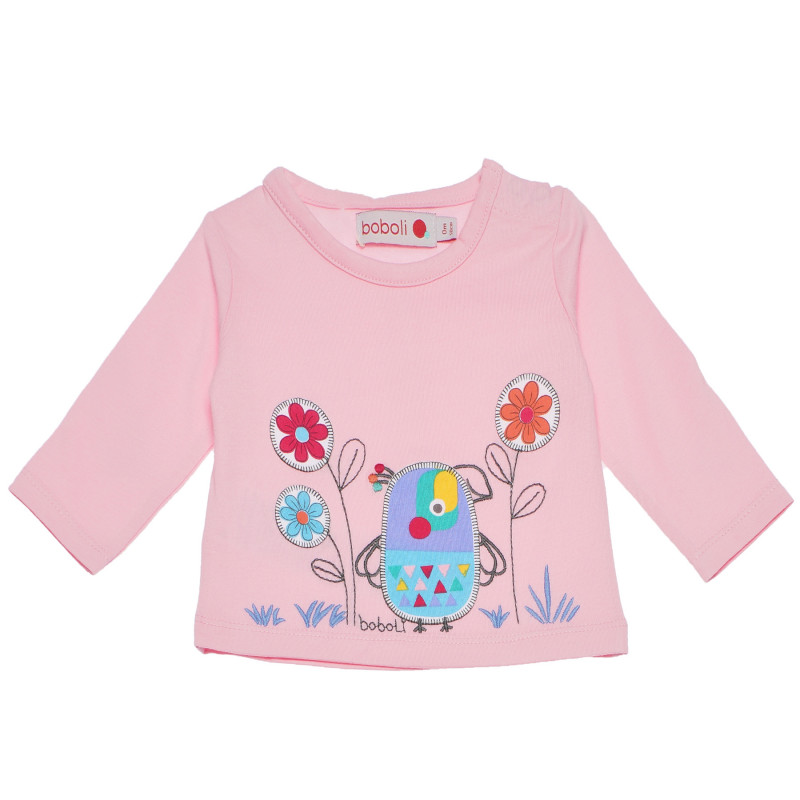 Памучна блуза с апликация за бебе за момиче розова  155045