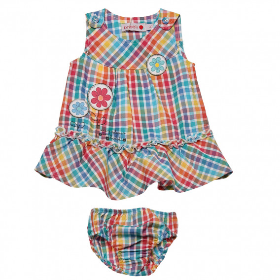 Памучен комплект рокля с гащички в цветно каре за бебе Boboli 155464 