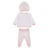 Памучен комплект от три части за бебе в бяло и розово Boboli 155490 3