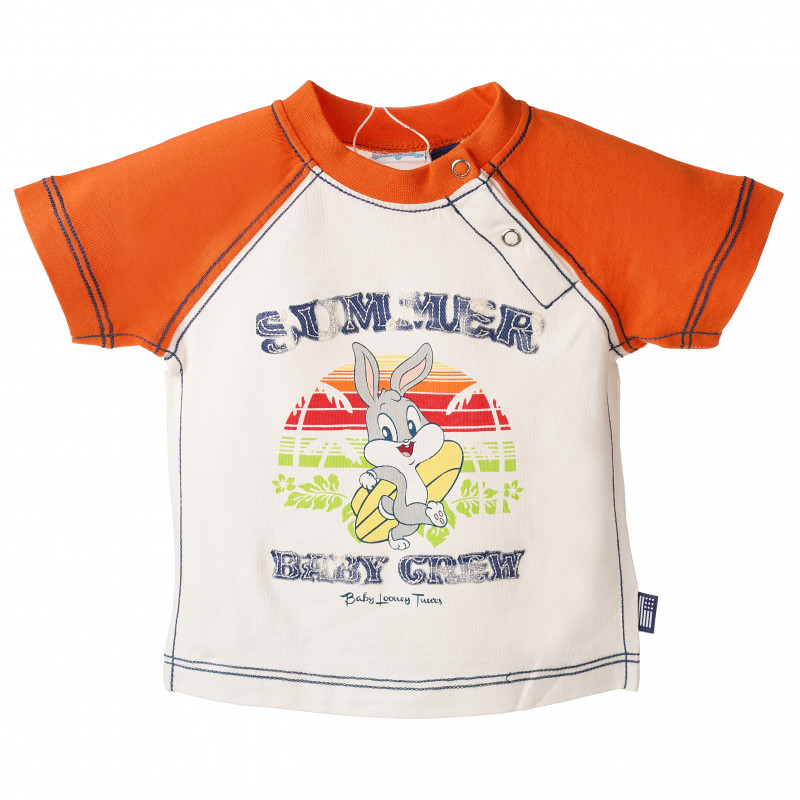 Памучна тениска за бебе за момче в бяло и оранжево  156667