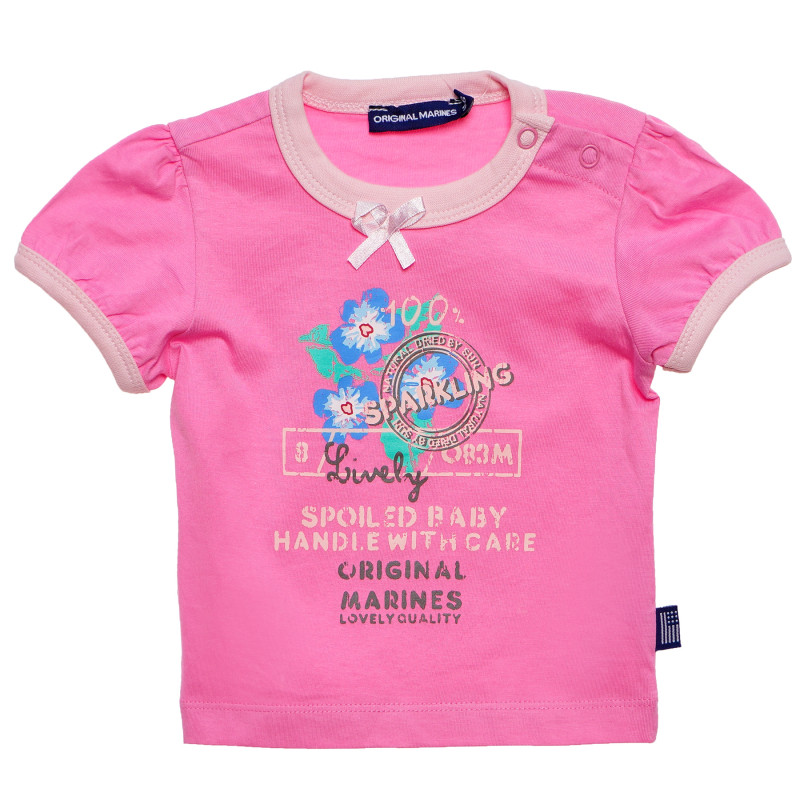 Памучна тениска за бебе за момиче розова  156778