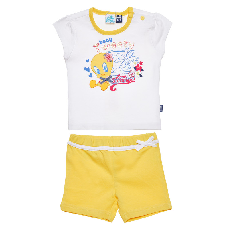 Памучна тениска за бебе за момиче в бяло и жълто  156980