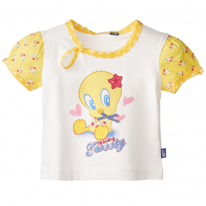 Памучна тениска за бебе за момиче в бяло и жълто  156987