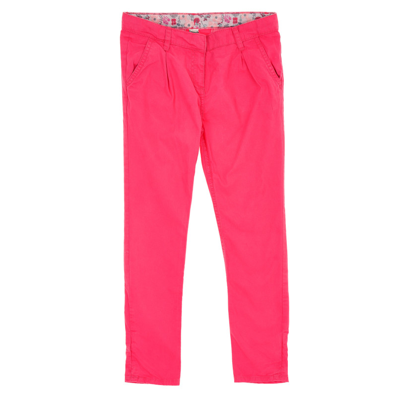 Памучен панталон с права кройка за момиче, розов  157350