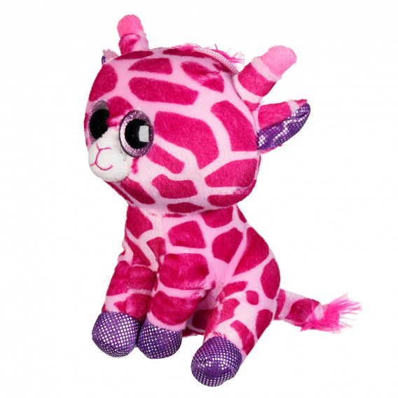 Плюшен жираф с брокатени очи и дрънкалка - розов, 18 см Amek toys 159492 3