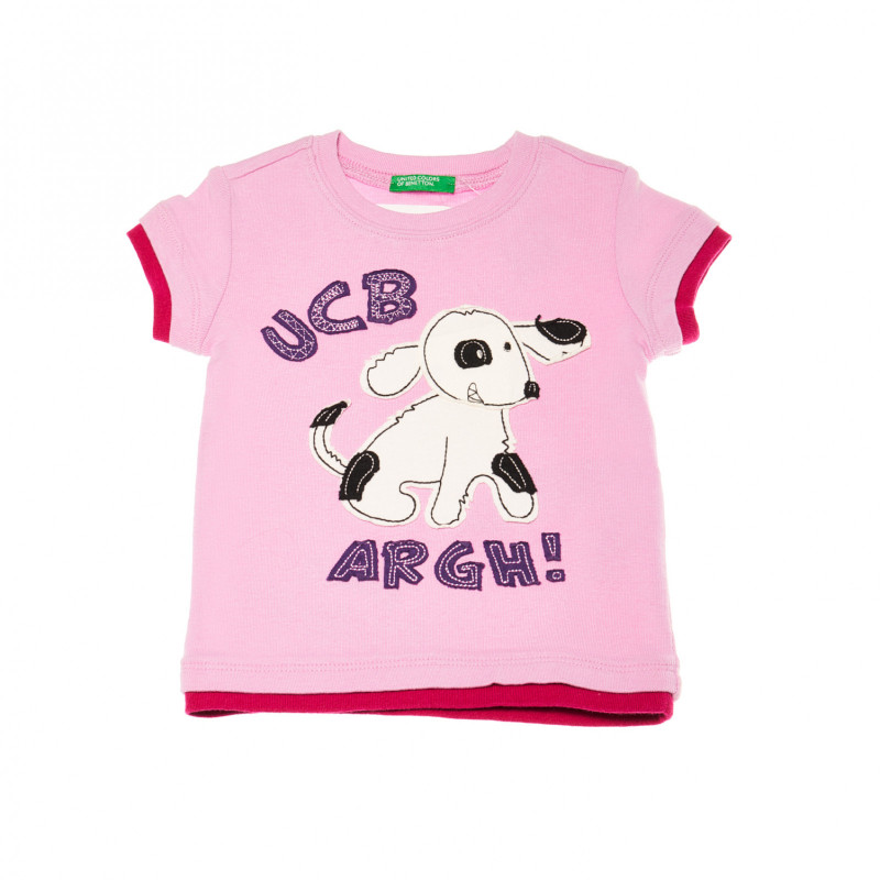 Памучна тениска с апликация на куче, лилава  161071