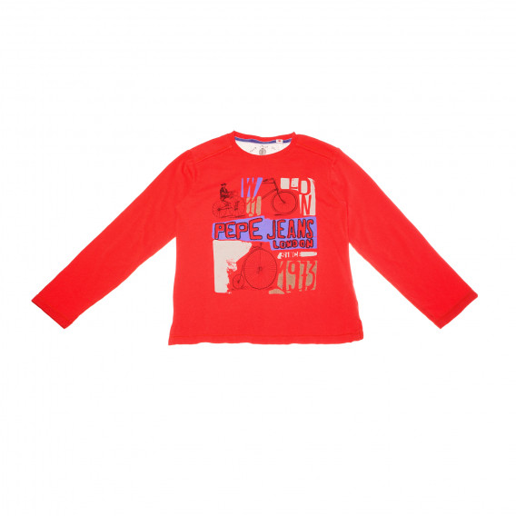 Памучна блуза с дълъг ръкав за момче червена Pepe Jeans 161108 