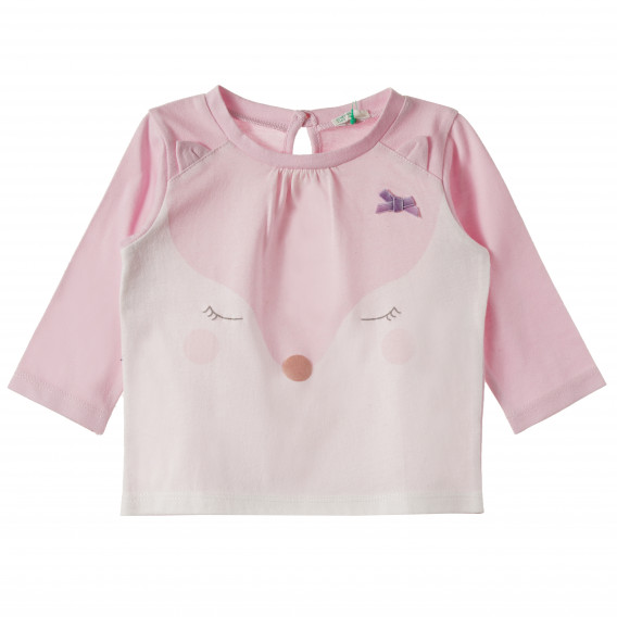 Памучна блуза с дълъг ръкав за бебе за момиче розова Benetton 161441 