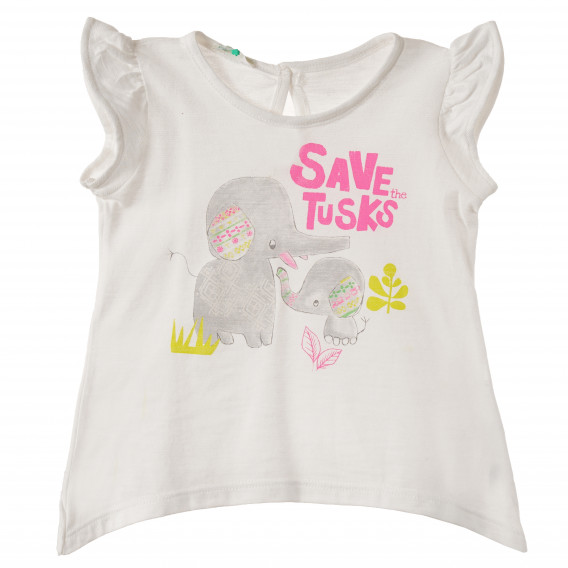 Памучна тениска за бебе за момиче бяла Benetton 161949 