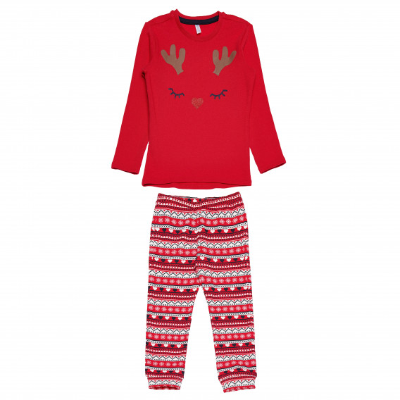 Комплект блуза и панталон с коледни мотиви, червени Idexe 163326 