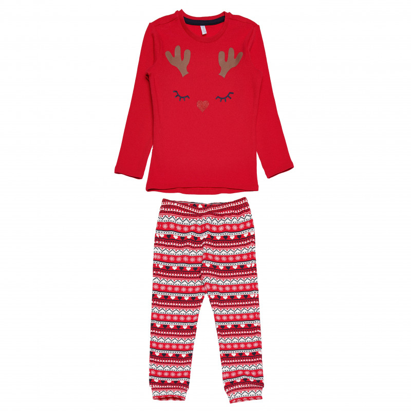 Комплект блуза и панталон с коледни мотиви, червени  163326