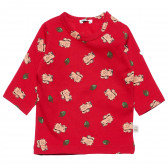 Памучна блуза с дълъг ръкав и щампа червена за бебе Benetton 163712 