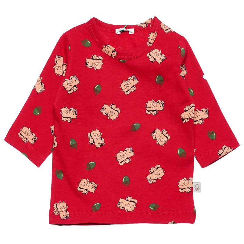 Памучна блуза с дълъг ръкав и щампа червена за бебе  163712