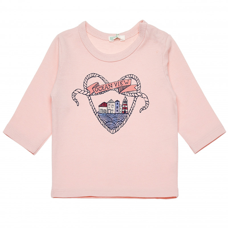 Памучна блуза с дълъг ръкав розова за бебе  163741
