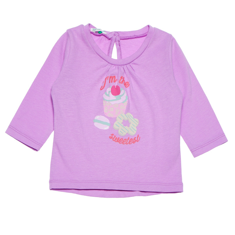 Памучна блуза с дълъг ръкав лилава за бебе  163779