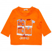Памучна блуза с дълъг ръкав оранжева за бебе Benetton 163946 