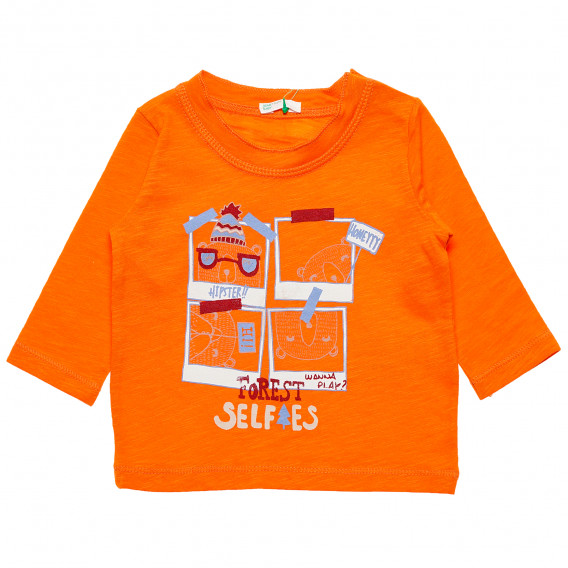 Памучна блуза с дълъг ръкав оранжева за бебе Benetton 163946 
