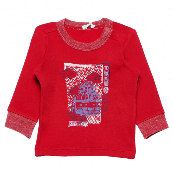 Памучна блуза с дълъг ръкав червена за бебе Benetton 163988 