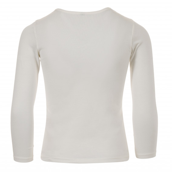 Памучна бяла блуза с дълъг ръкав и с кокетна картинка в предната част за момиче Benetton 164607 3