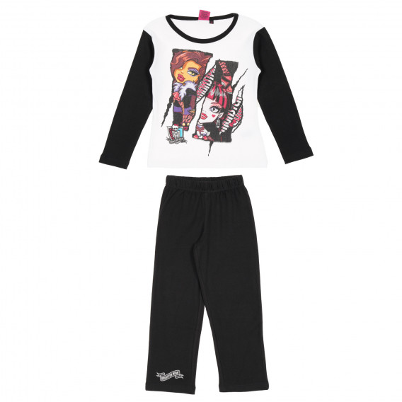 Памучна пижама от две части в бяло и черно за момиче Monster High 165054 