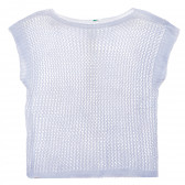 Плетен пуловер с къс ръкав, светлосин Benetton 166678 