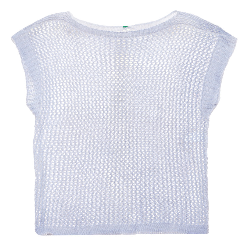 Плетен пуловер с къс ръкав, светлосин  166678