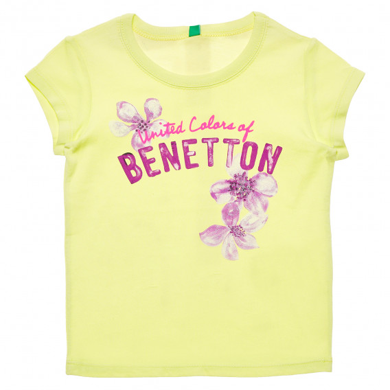Памучна тениска жълта за момиче Benetton 167588 