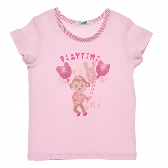 Памучна тениска за бебе розова Benetton 168643 