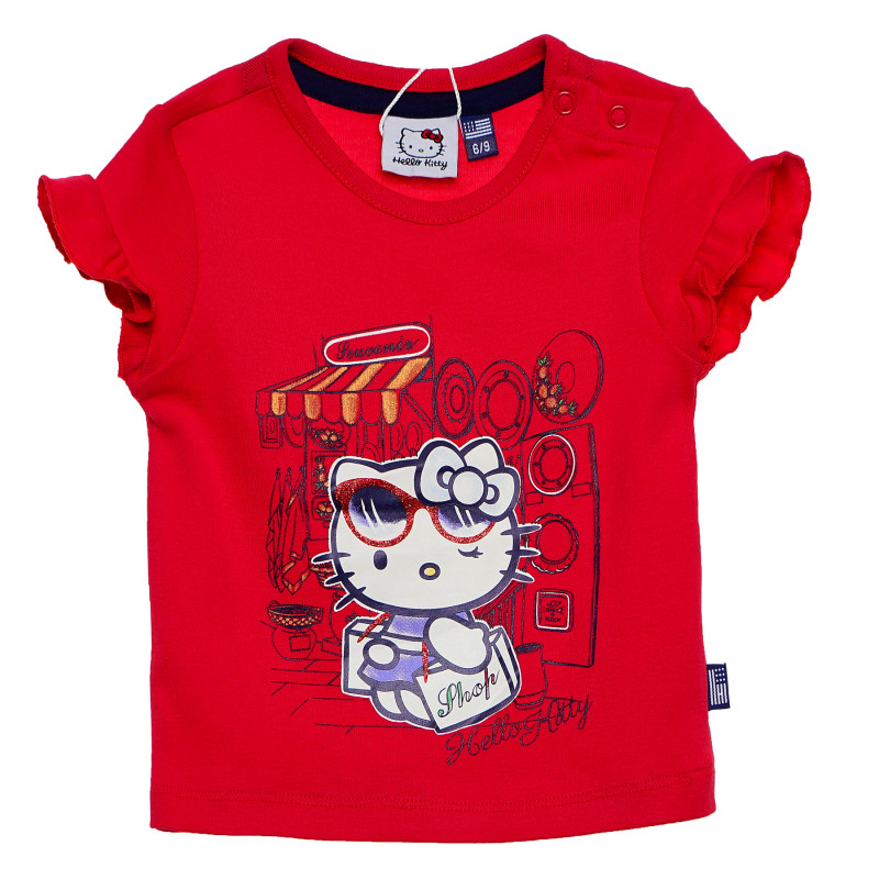 Памучна тениска за бебе за момиче червена  168791