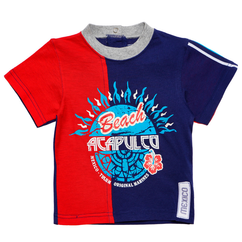 Памучна тениска за бебе за момче в синьо и червено  169291