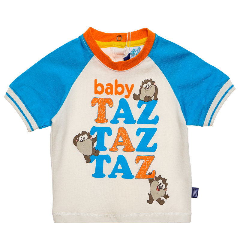 Памучна тениска за бебе за момче в бяло и синьо  169311