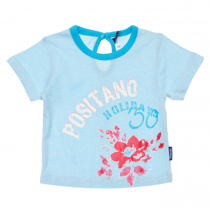 Памучна тениска за бебе за момиче в синьо и бяло  169439