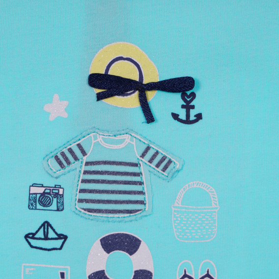 Памучна блуза с къс ръкав и апликации за бебе, синя Tape a l'oeil 170219 2