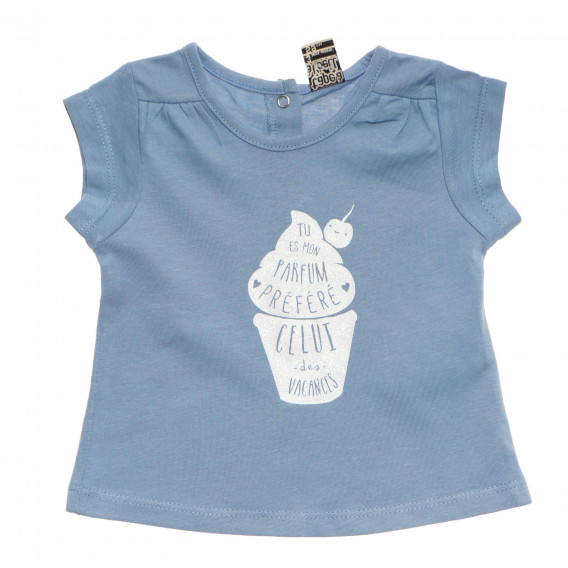 Памучна тениска за бебе за момиче синя Tape a l'oeil 170415 