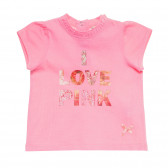 Памучна тениска с къдрички и надпис за бебе, розова Tape a l'oeil 170471 