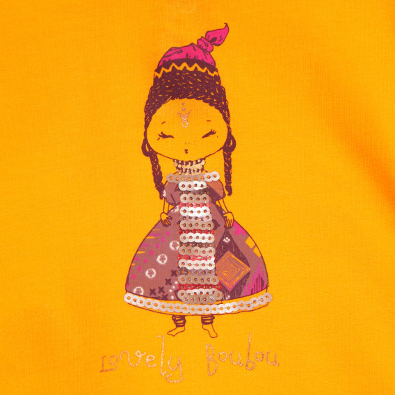 Памучна тениска с щампа и апликация за бебе, жълта Tape a l'oeil 170476 2