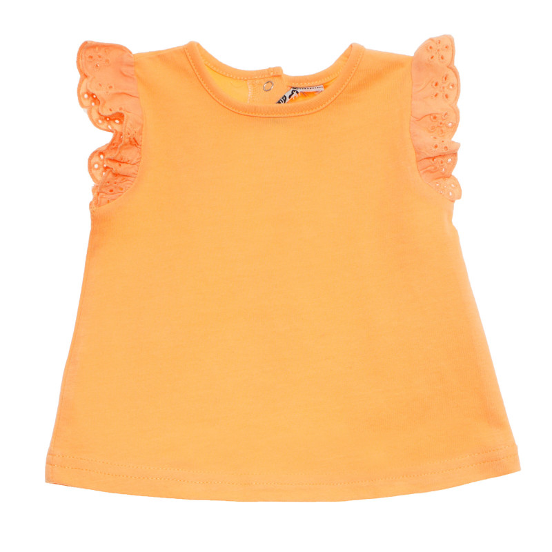 Памучна блуза с дантелени къси ръкави за бебе, оранжева  171010