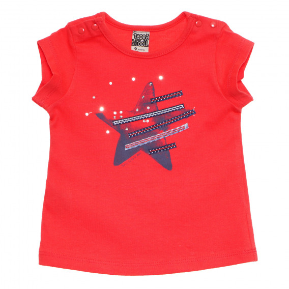 Памучна тениска за бебе за момиче червена Tape a l'oeil 171030 
