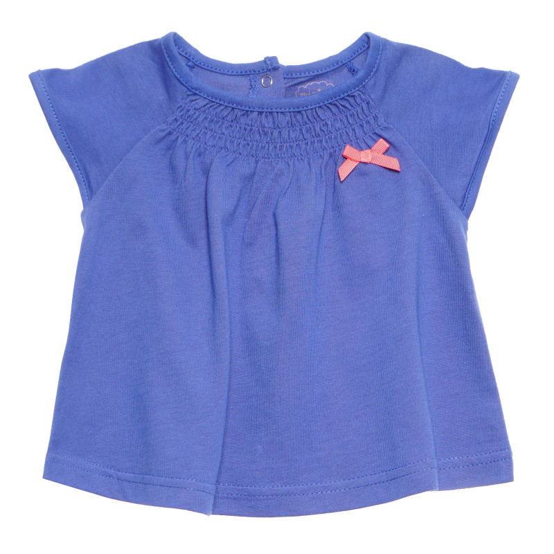 Памучна блуза с оранжева панделка за бебе, синя  171062