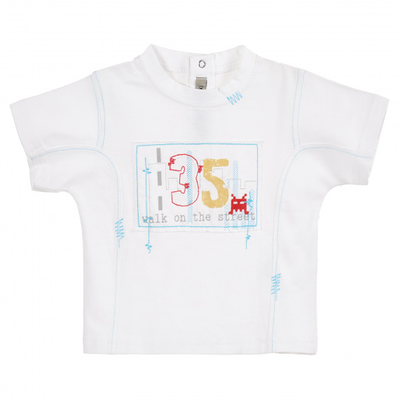Памучна блуза с къс ръкав за бебе момче бяла Tape a l'oeil 171381 