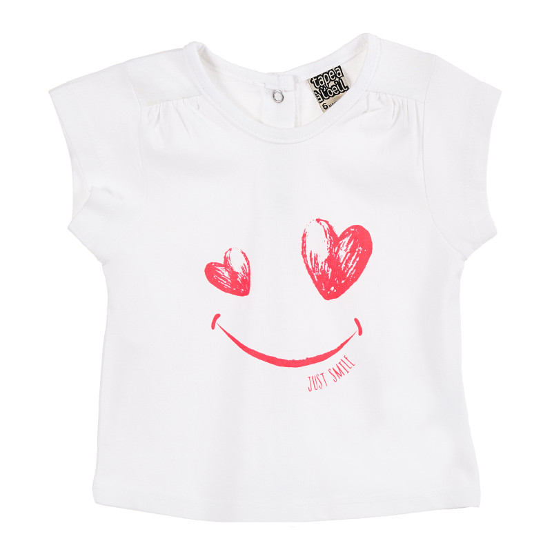 Памучна тениска с щампа сърца за беб, бяла  171461