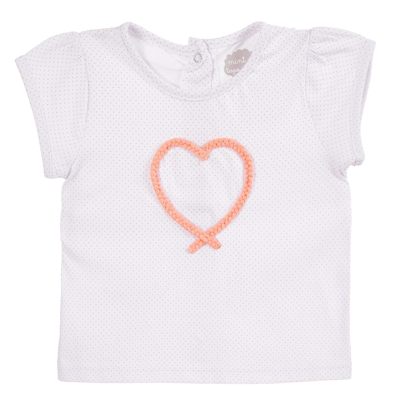Памучна тениска с фигурален принт и апликация за бебе, бяла  171473