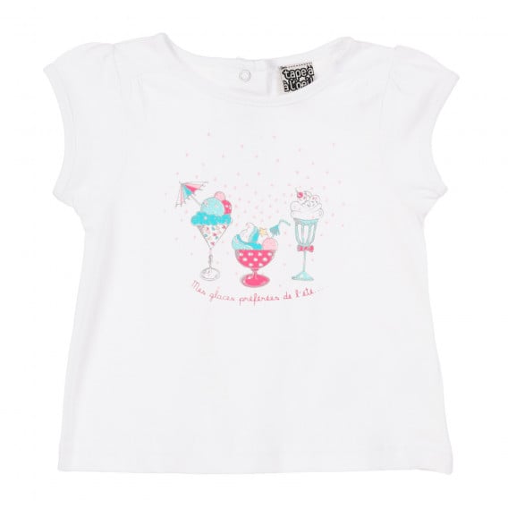 Памучна тениска с графичен принт на сладоледи за бебе, бяла Tape a l'oeil 171696 