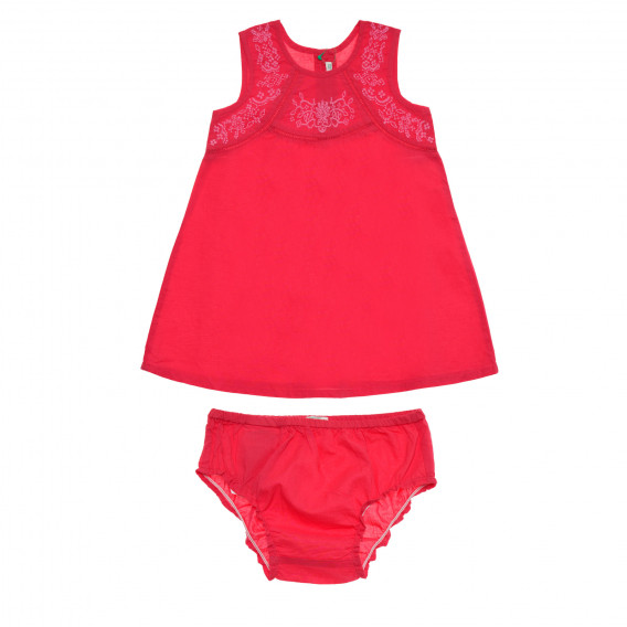 Памучен комплект от рокля и гащички за бебе за момиче розов Benetton 171787 