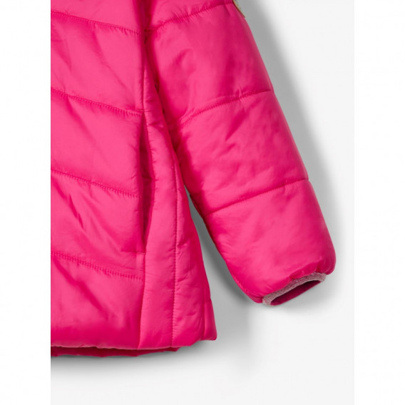 Пухено яке със сваляща се качулка за момиче, розово Name it 172000 2