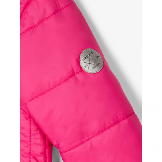 Пухено яке със сваляща се качулка за момиче, розово Name it 172001 3