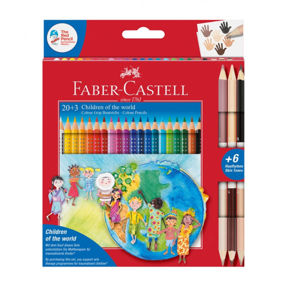 Цветни акварелни моливи Grip 2001, 20 цвята, в комплект с 3 двувърхи цветни молива Faber Castell 172430 