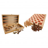 Шах, табла и игри със зарове, 3 в 1, в дървена кутия Small Foot 172472 