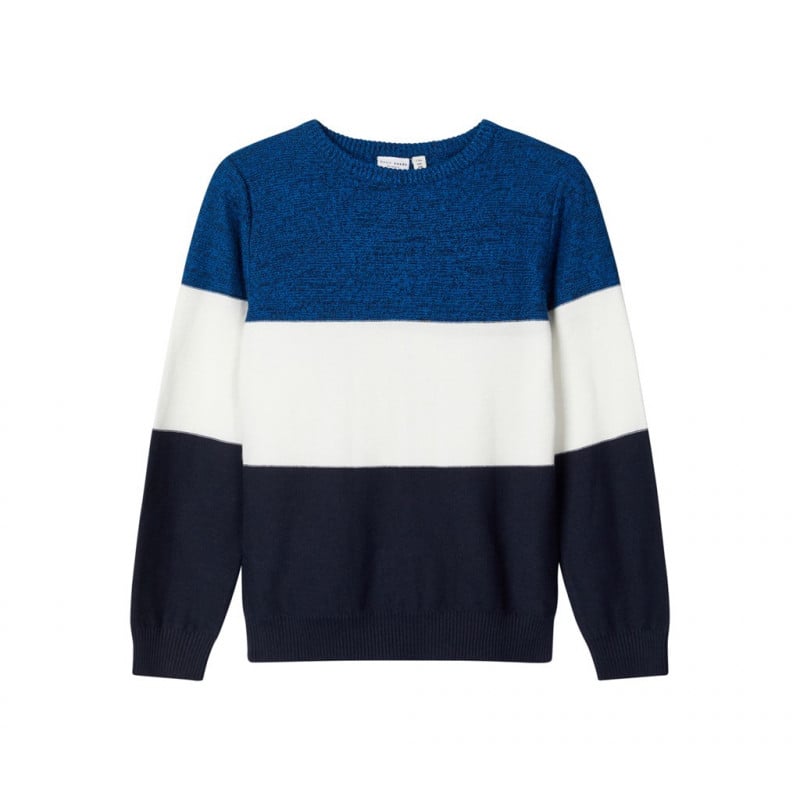Пуловер от органичен памук в синьо и бяло за момче  173157